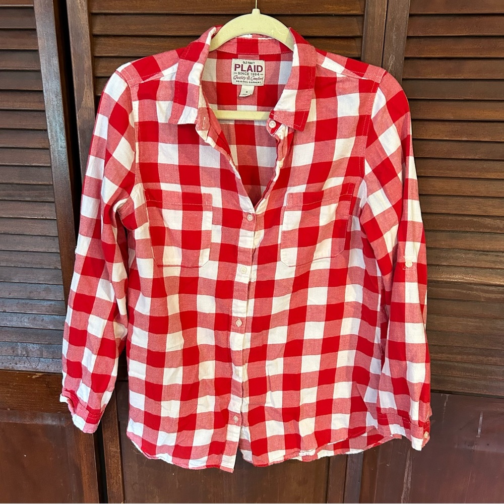 Old Navy Red White Plaid Flannel Button Down Shirt